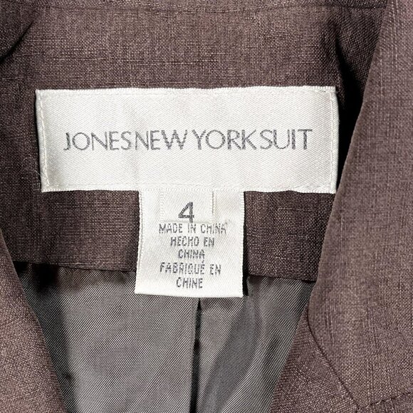Jones New York Career Blazer Womens 4 Brown Silk & Linen Single Button Coat - Picture 3 of 7